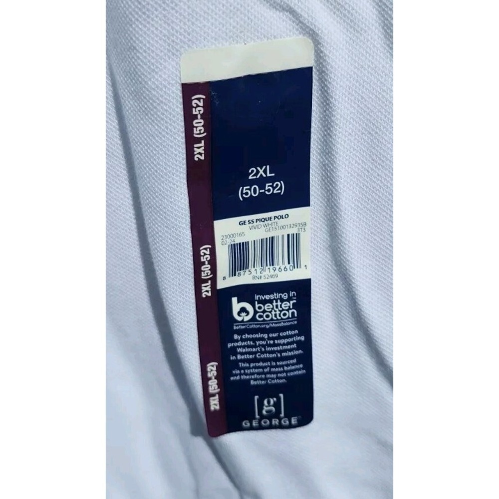 George Men's‎ Pique Polo Shirt Short Sleeve Size 2XL (50-52) Vivid White NEW - Picture 4 of 4